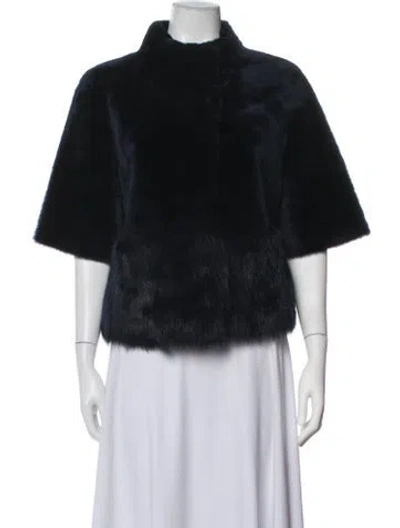 Pre-owned Barneys New York Lamb Leather Faux Fur Jacket In Black/blue