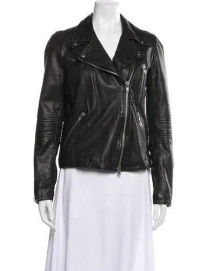 Pre-owned Barneys New York Lambskin Biker Jacket In Gray