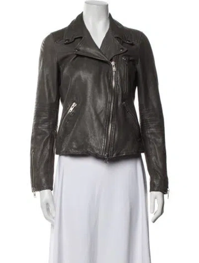 Pre-owned Barneys New York Lambskin Biker Jacket In Grey