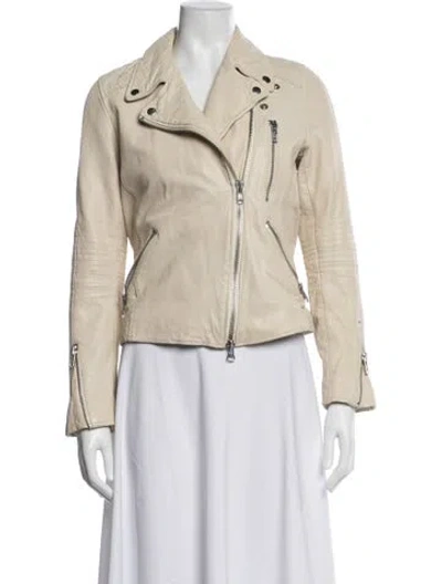 Pre-owned Barneys New York Lambskin Biker Jacket In Grey/neutrals