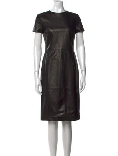 Pre-owned Barneys New York Lambskin Knee-length Dress In Black