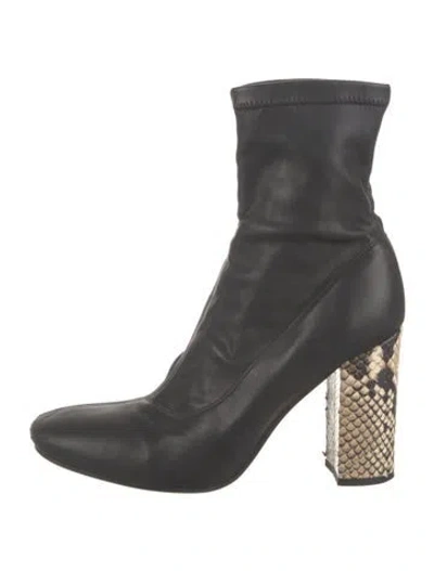 Pre-owned Barneys New York Leather Animal Print Boots In Black