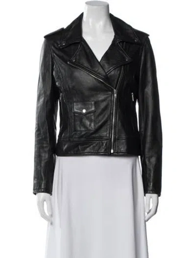 Pre-owned Barneys New York Leather Biker Jacket In Black