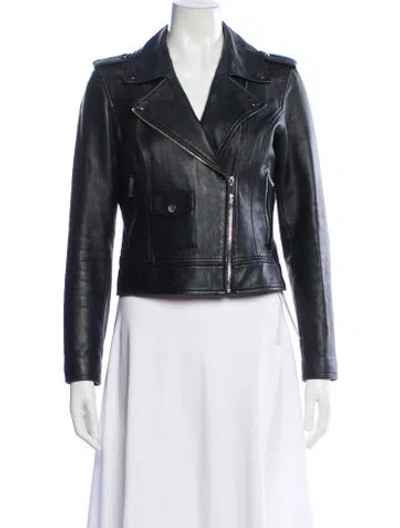 Pre-owned Barneys New York Leather Biker Jacket In Blue