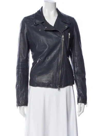 Pre-owned Barneys New York Leather Biker Jacket In Blue