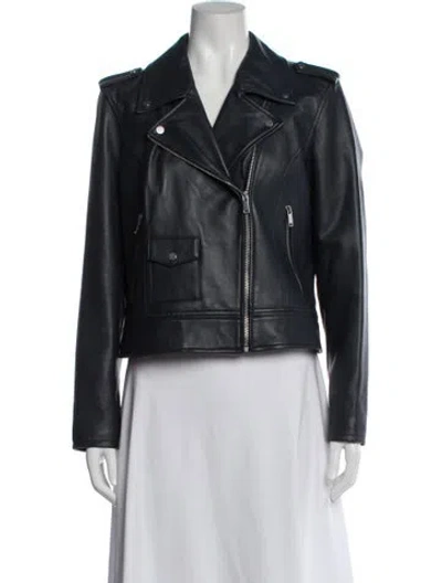 Pre-owned Barneys New York Leather Biker Jacket In Blue