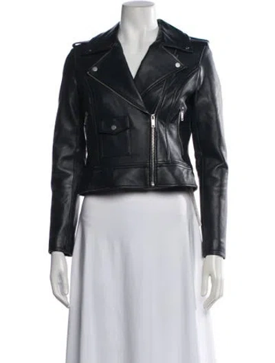 Pre-owned Barneys New York Leather Biker Jacket In Blue