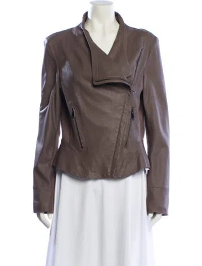 Pre-owned Barneys New York Leather Biker Jacket In Brown
