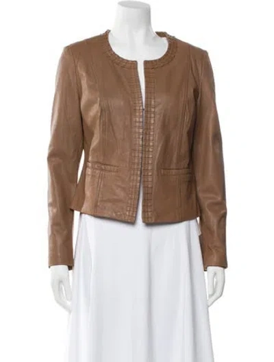 Pre-owned Barneys New York Leather Biker Jacket In Brown