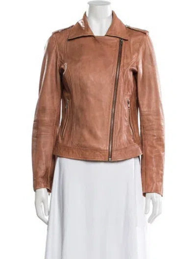 Pre-owned Barneys New York Leather Biker Jacket In Brown