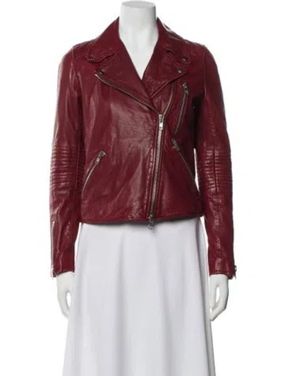 Pre-owned Barneys New York Leather Biker Jacket In Burgundy