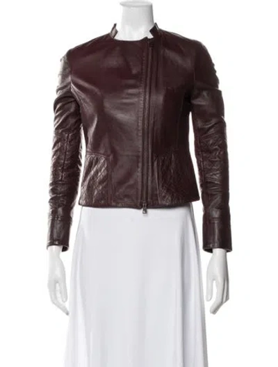 Pre-owned Barneys New York Leather Biker Jacket In Burgundy