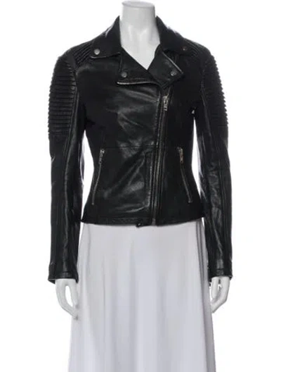 Pre-owned Barneys New York Leather Biker Jacket In Gray