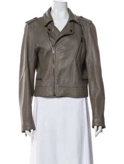 Pre-owned Barneys New York Leather Biker Jacket In Neutral