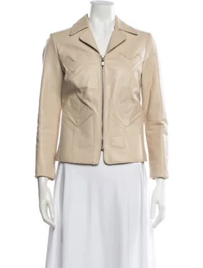 Pre-owned Barneys New York Leather Biker Jacket In Neutral