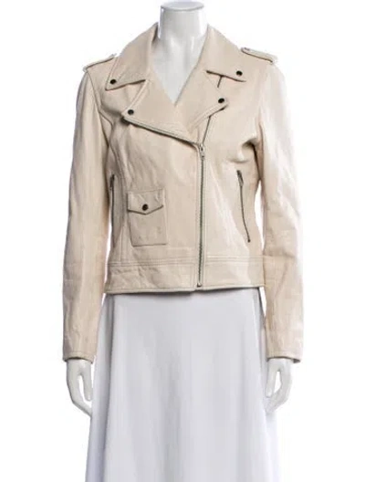 Pre-owned Barneys New York Leather Biker Jacket In Neutral