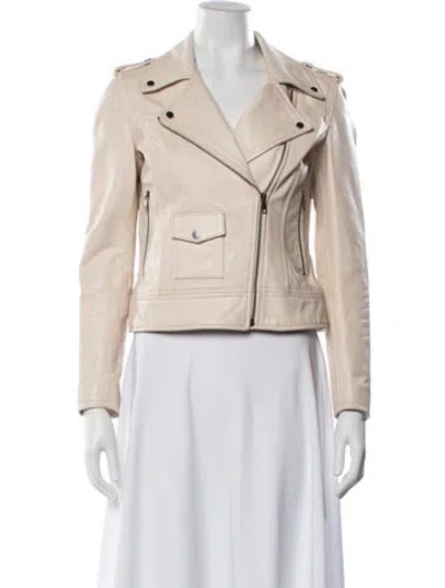 Pre-owned Barneys New York Leather Biker Jacket In Neutrals