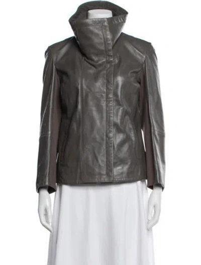 Pre-owned Barneys New York Leather Biker Jacket W/ Tags In Brown
