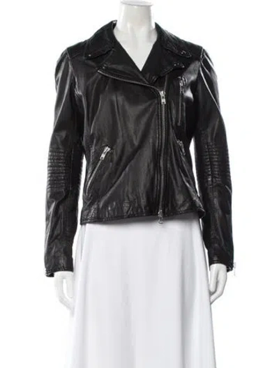 Pre-owned Barneys New York Leather Biker Jacket In White