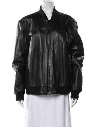 Pre-owned Barneys New York Leather Bomber Jacket In Black