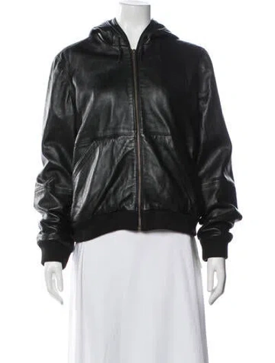 Pre-owned Barneys New York Leather Bomber Jacket In Black