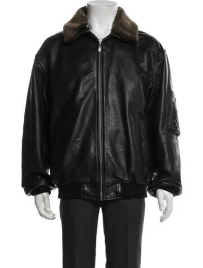 Pre-owned Barneys New York Leather Bomber Jacket In Black