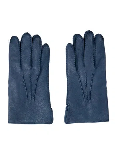 Pre-owned Barneys New York Leather Cashmere Lined Gloves In Blue