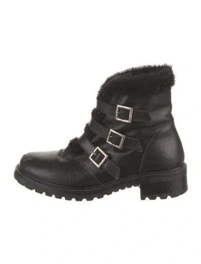Pre-owned Barneys New York Leather Combat Boots In Black