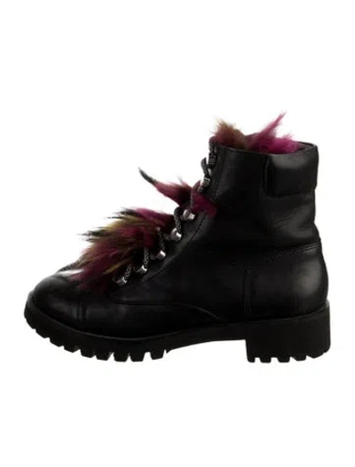 Pre-owned Barneys New York Leather Combat Boots In Black
