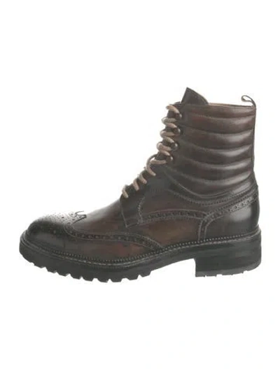 Pre-owned Barneys New York Leather Combat Boots In Brown