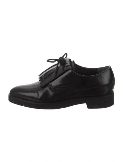 Pre-owned Barneys New York Leather Fringe Trim Accent Oxfords In Black