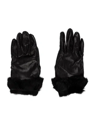 Pre-owned Barneys New York Leather Fur Trim Gloves In Black