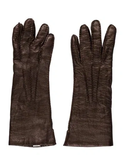 Pre-owned Barneys New York Leather Gloves In Brown