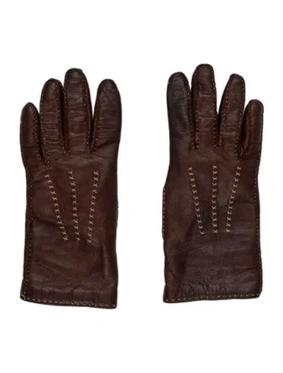 Pre-owned Barneys New York Leather Gloves In Brown