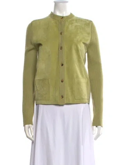 Pre-owned Barneys New York Leather Mock Neck Sweater In Green