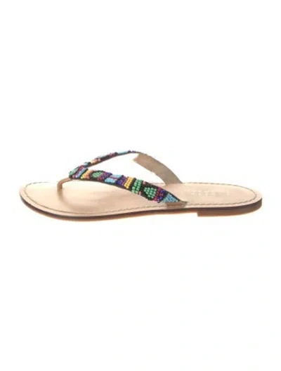 Pre-owned Barneys New York Leather Printed Slippers In Black