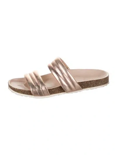 Pre-owned Barneys New York Leather Slides In Metallic/pink