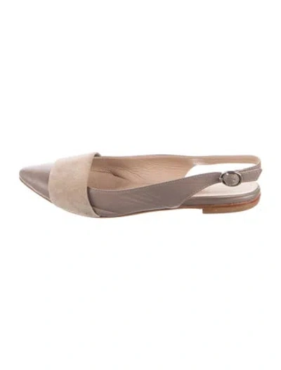 Pre-owned Barneys New York Leather Slingback Flats In Brown