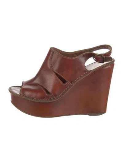 Pre-owned Barneys New York Leather Slingback Sandals In Brown