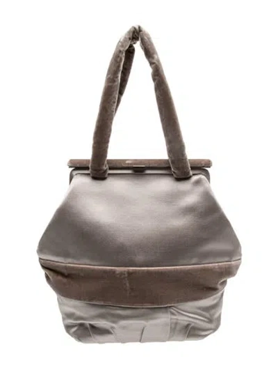 Pre-owned Barneys New York Leather Top Handle Bag Vintage In Gray