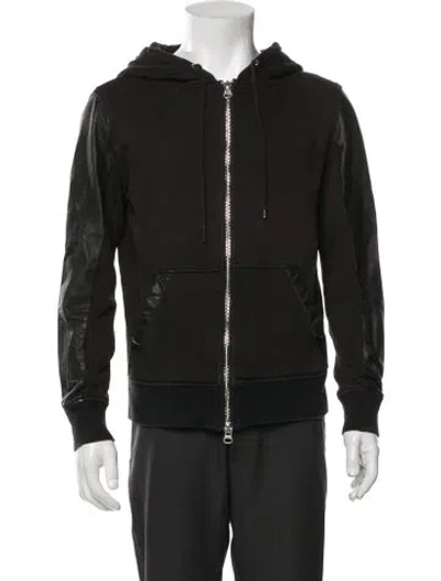 Pre-owned Barneys New York Leather V-neck Hoodie In Black