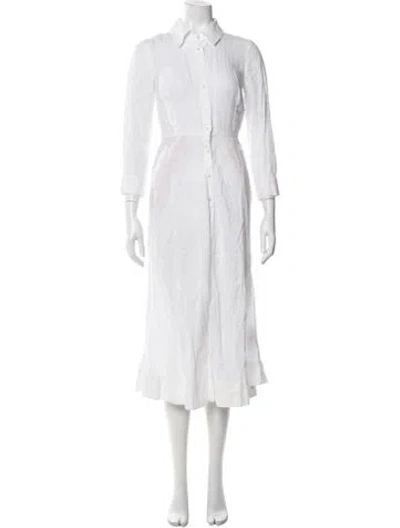 Pre-owned Barneys New York Linen Midi Length Dress In White