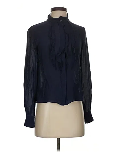 Pre-owned Barneys New York Long Sleeve Silk Top Black Ruffles Neckline Tops