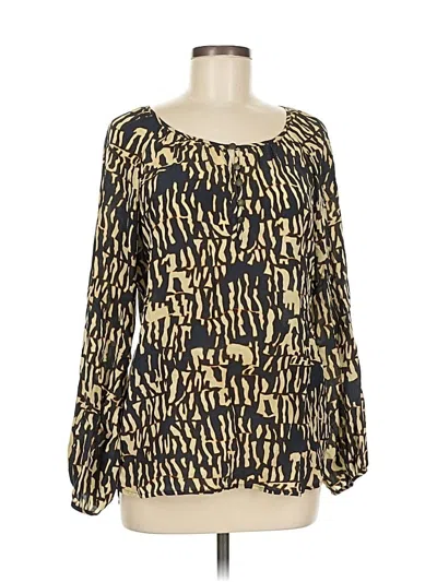 Pre-owned Barneys New York Long Sleeve Silk Top Gold Boatneck Tops