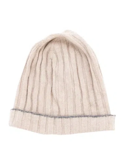 Pre-owned Barneys New York Men's Beige Ribbed Knit Hat In Neutral