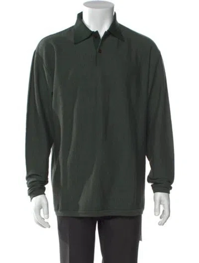 Pre-owned Barneys New York Merino Wool Collar Polo Sweater In Green