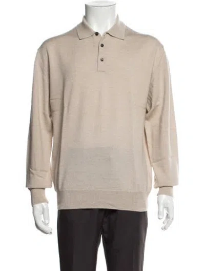 Pre-owned Barneys New York Merino Wool Collar Polo Sweater In Neutral