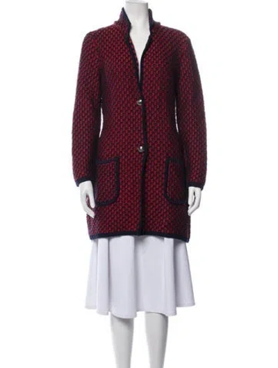Pre-owned Barneys New York Merino Wool Patterned Coat In Red