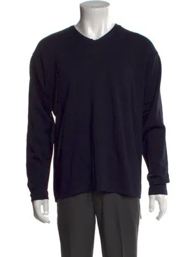 Pre-owned Barneys New York Merino Wool V-neck Pullover In Black