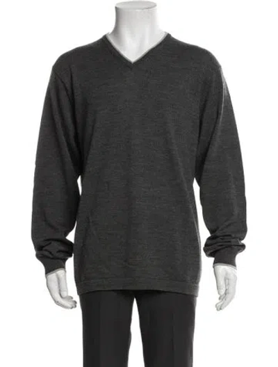 Pre-owned Barneys New York Merino Wool V-neck Pullover In Gray